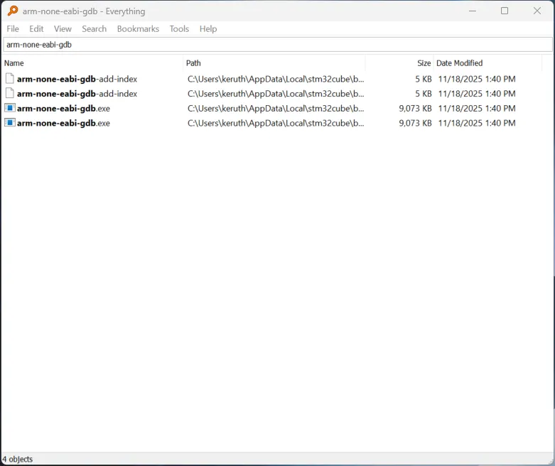 Everything 搜索 arm-none-eabi-gdb.exe 结果