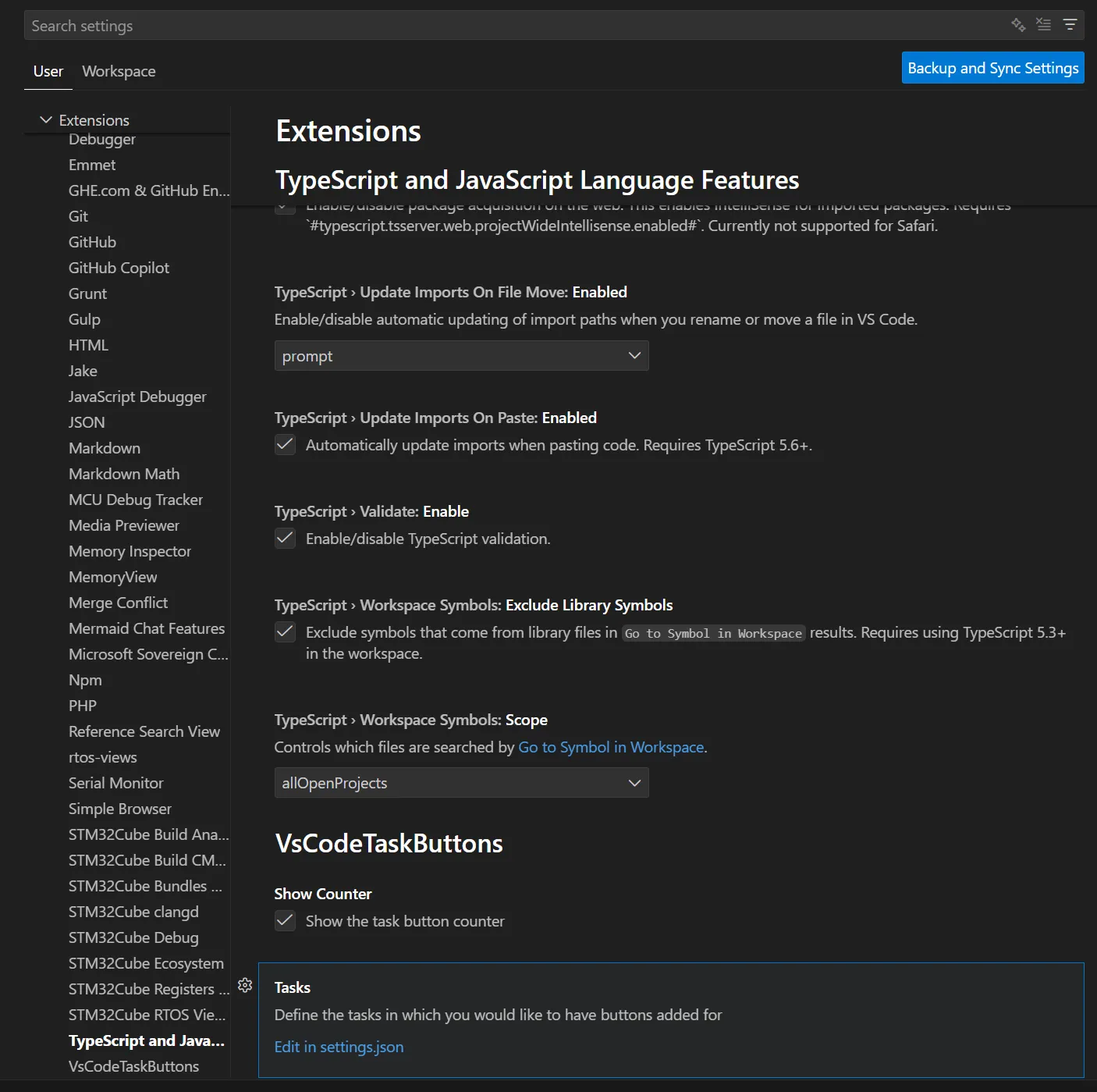 VSCode Task Buttons 设置页面配置